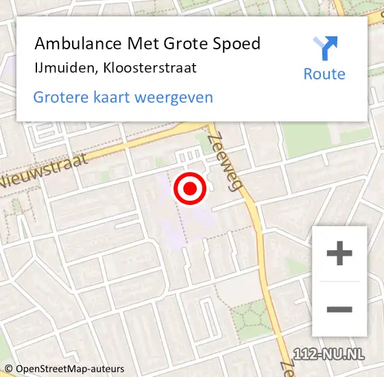 Locatie op kaart van de 112 melding: Ambulance Met Grote Spoed Naar IJmuiden, Kloosterstraat op 3 oktober 2019 02:13