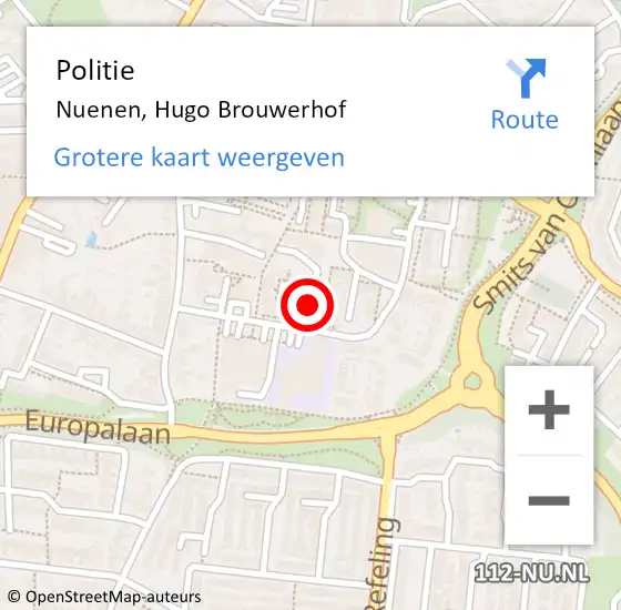 Locatie op kaart van de 112 melding: Politie Nuenen, Hugo Brouwerhof op 3 oktober 2019 07:23