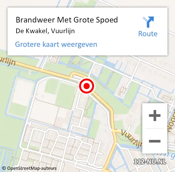 Locatie op kaart van de 112 melding: Brandweer Met Grote Spoed Naar De Kwakel, Vuurlijn op 3 oktober 2019 08:06