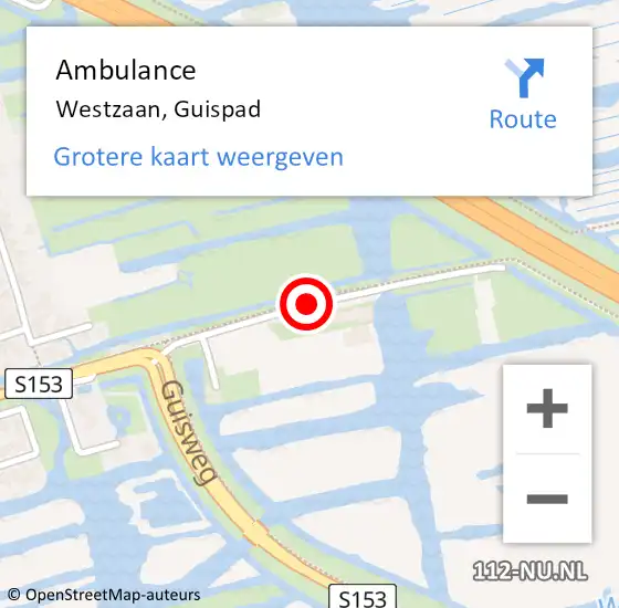 Locatie op kaart van de 112 melding: Ambulance Westzaan, Guispad op 3 oktober 2019 08:17