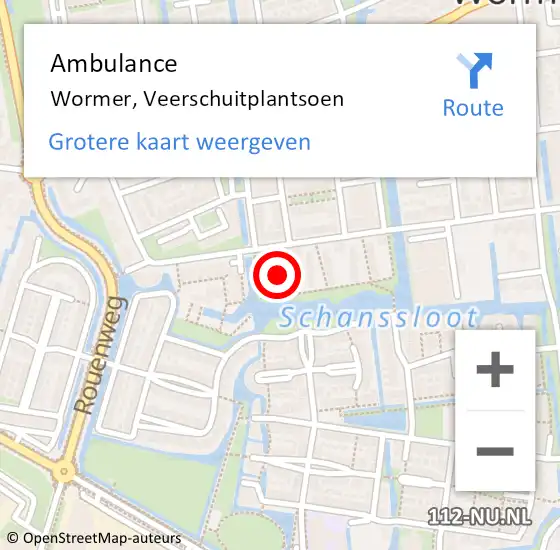 Locatie op kaart van de 112 melding: Ambulance Wormer, Veerschuitplantsoen op 3 oktober 2019 08:31