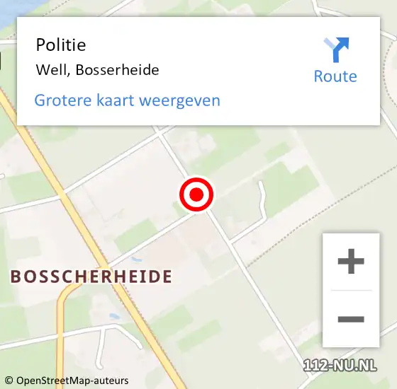 Locatie op kaart van de 112 melding: Politie Well, Bosserheide op 3 oktober 2019 09:40