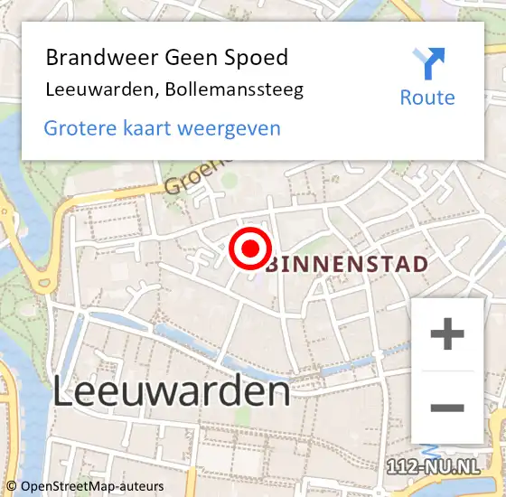 Locatie op kaart van de 112 melding: Brandweer Geen Spoed Naar Leeuwarden, Bollemanssteeg op 3 oktober 2019 10:05