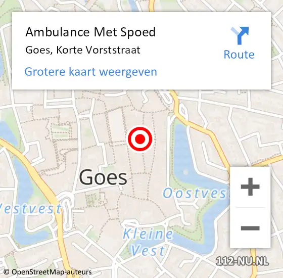 Locatie op kaart van de 112 melding: Ambulance Met Spoed Naar Goes, Korte Vorststraat op 15 april 2014 15:15