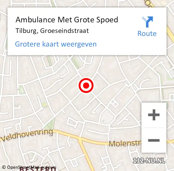 Locatie op kaart van de 112 melding: Ambulance Met Grote Spoed Naar Tilburg, Groeseindstraat op 3 oktober 2019 10:58