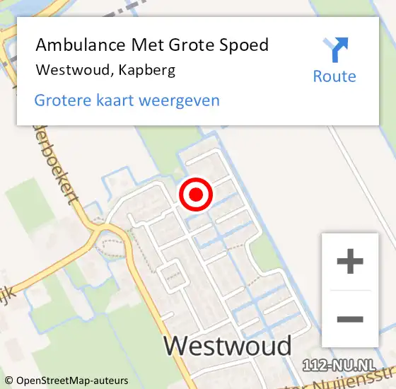 Locatie op kaart van de 112 melding: Ambulance Met Grote Spoed Naar Westwoud, Kapberg op 3 oktober 2019 12:33