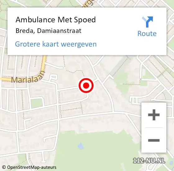 Locatie op kaart van de 112 melding: Ambulance Met Spoed Naar Breda, Damiaanstraat op 3 oktober 2019 14:39