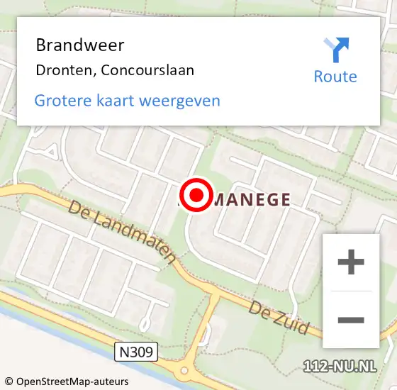 Locatie op kaart van de 112 melding: Brandweer Dronten, Concourslaan op 3 oktober 2019 15:29