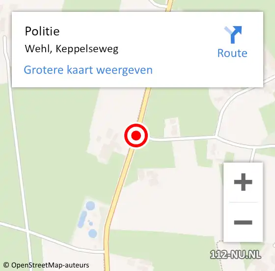 Locatie op kaart van de 112 melding: Politie Wehl, Keppelseweg op 3 oktober 2019 16:27