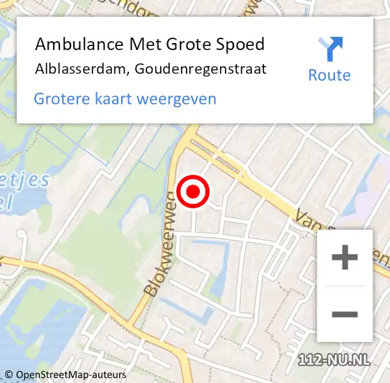 Locatie op kaart van de 112 melding: Ambulance Met Grote Spoed Naar Alblasserdam, Goudenregenstraat op 3 oktober 2019 18:24