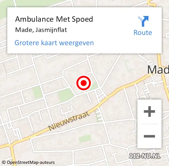 Locatie op kaart van de 112 melding: Ambulance Met Spoed Naar Made, Jasmijnflat op 3 oktober 2019 21:19