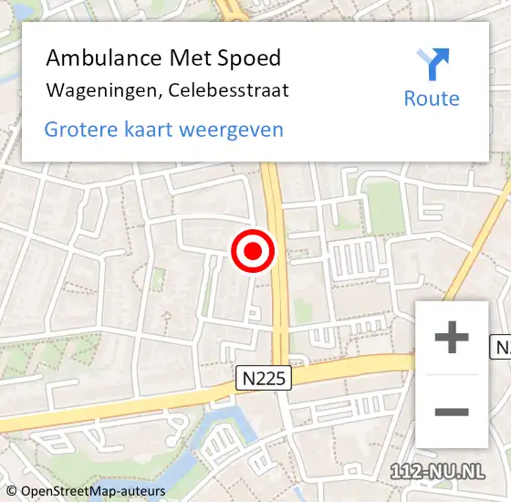 Locatie op kaart van de 112 melding: Ambulance Met Spoed Naar Wageningen, Celebesstraat op 4 oktober 2019 02:10