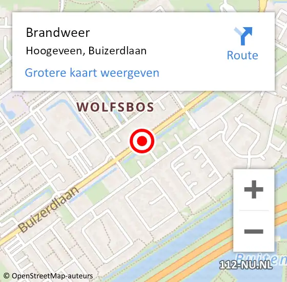 Locatie op kaart van de 112 melding: Brandweer Hoogeveen, Buizerdlaan op 4 oktober 2019 02:59