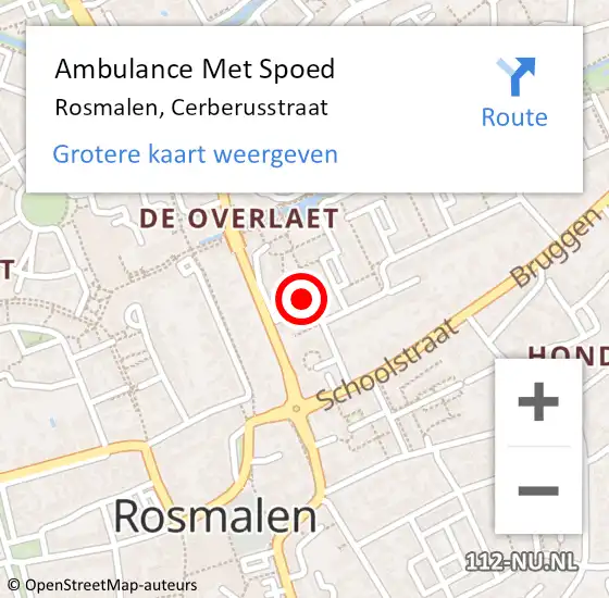 Locatie op kaart van de 112 melding: Ambulance Met Spoed Naar Rosmalen, Cerberusstraat op 4 oktober 2019 03:40