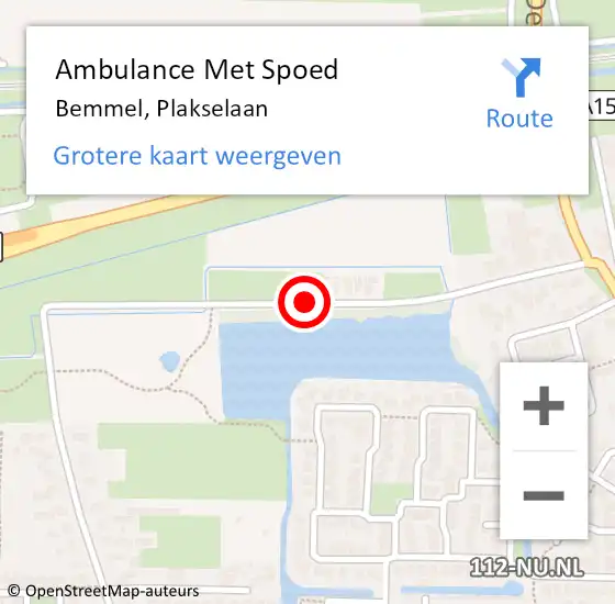 Locatie op kaart van de 112 melding: Ambulance Met Spoed Naar Bemmel, Plakselaan op 4 oktober 2019 05:31