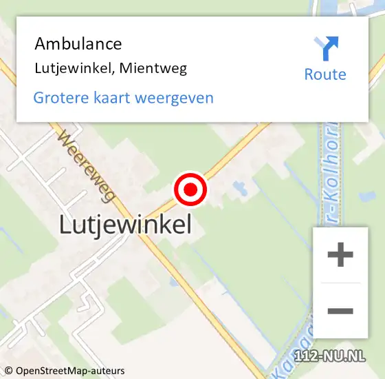 Locatie op kaart van de 112 melding: Ambulance Lutjewinkel, Mientweg op 4 oktober 2019 08:27