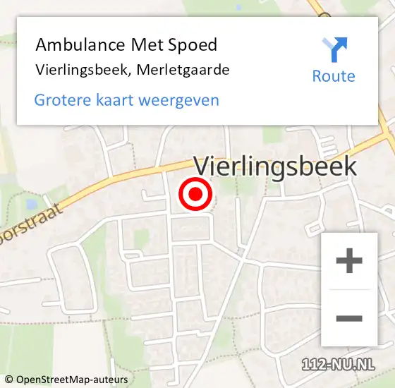 Locatie op kaart van de 112 melding: Ambulance Met Spoed Naar Vierlingsbeek, Merletgaarde op 4 oktober 2019 11:22