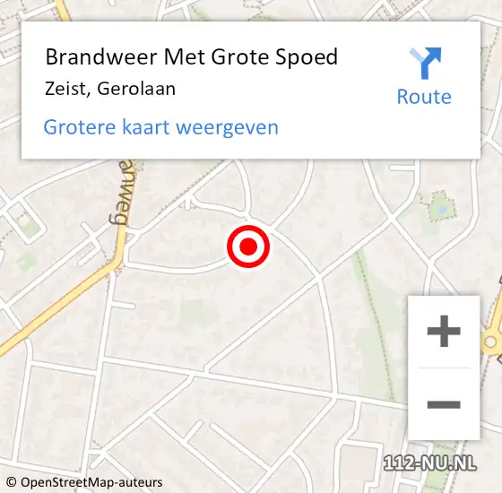 Locatie op kaart van de 112 melding: Brandweer Met Grote Spoed Naar Zeist, Gerolaan op 4 oktober 2019 12:08