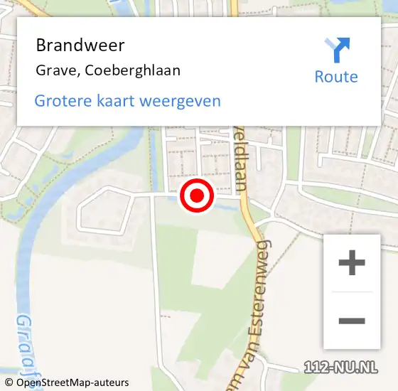 Locatie op kaart van de 112 melding: Brandweer Grave, Coeberghlaan op 4 oktober 2019 12:27