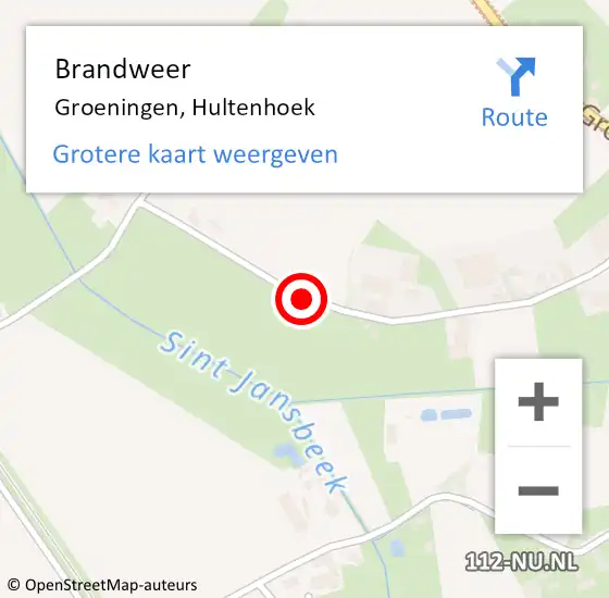 Locatie op kaart van de 112 melding: Brandweer Groeningen, Hultenhoek op 15 april 2014 17:14