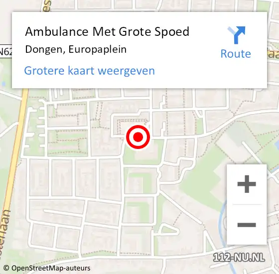 Locatie op kaart van de 112 melding: Ambulance Met Grote Spoed Naar Dongen, Europaplein op 4 oktober 2019 13:27