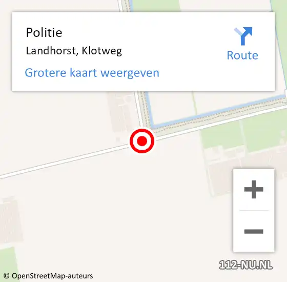 Locatie op kaart van de 112 melding: Politie Landhorst, Klotweg op 4 oktober 2019 13:44