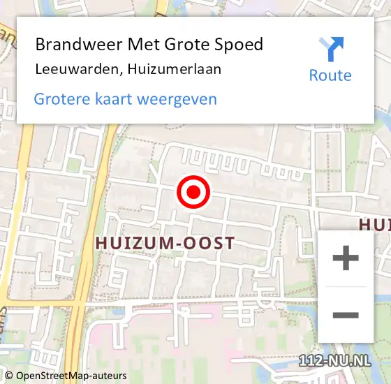 Locatie op kaart van de 112 melding: Brandweer Met Grote Spoed Naar Leeuwarden, Huizumerlaan op 4 oktober 2019 13:48