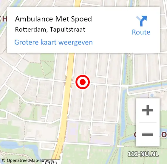 Locatie op kaart van de 112 melding: Ambulance Met Spoed Naar Rotterdam, Tapuitstraat op 4 oktober 2019 13:51