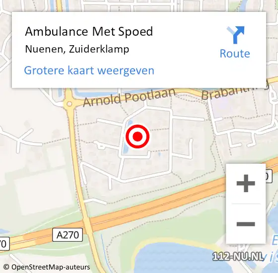 Locatie op kaart van de 112 melding: Ambulance Met Spoed Naar Nuenen, Zuiderklamp op 4 oktober 2019 13:53