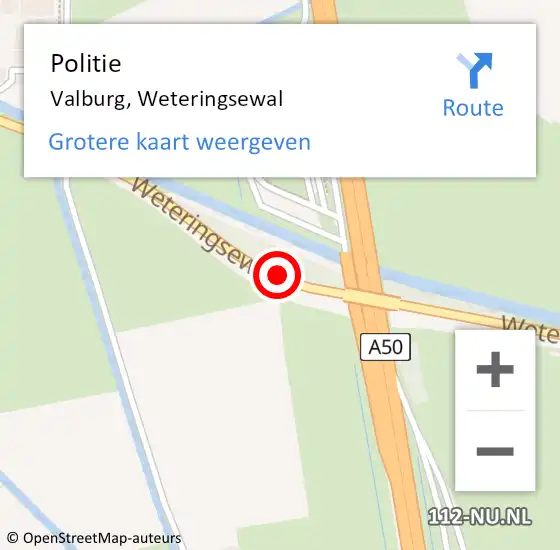 Locatie op kaart van de 112 melding: Politie Valburg, Weteringsewal op 4 oktober 2019 14:08