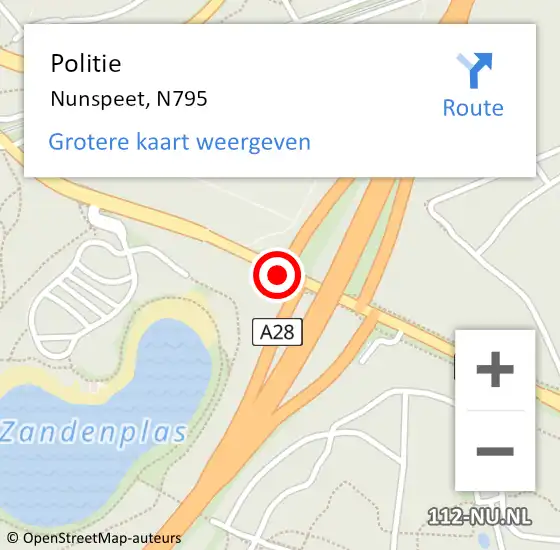 Locatie op kaart van de 112 melding: Politie Nunspeet, N795 op 4 oktober 2019 15:21