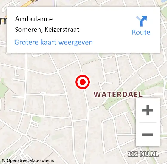 Locatie op kaart van de 112 melding: Ambulance Someren, Keizerstraat op 4 oktober 2019 16:51