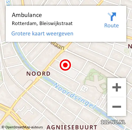 Locatie op kaart van de 112 melding: Ambulance Rotterdam, Bleiswijkstraat op 4 oktober 2019 17:08