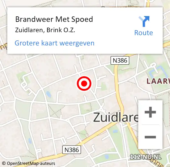 Locatie op kaart van de 112 melding: Brandweer Met Spoed Naar Zuidlaren, Brink O.Z. op 4 oktober 2019 17:29