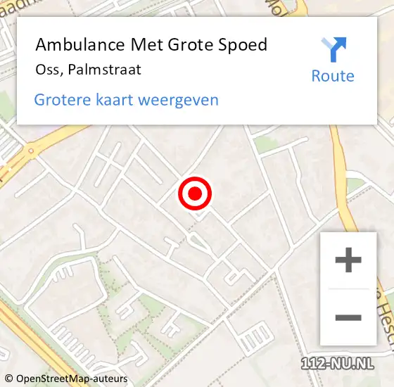 Locatie op kaart van de 112 melding: Ambulance Met Grote Spoed Naar Oss, Palmstraat op 4 oktober 2019 18:28