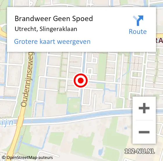 Locatie op kaart van de 112 melding: Brandweer Geen Spoed Naar Utrecht, Slingeraklaan op 4 oktober 2019 18:58