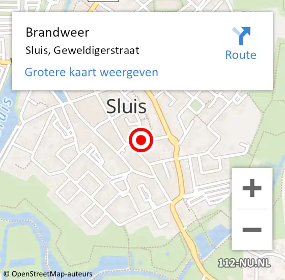 Locatie op kaart van de 112 melding: Brandweer Sluis, Geweldigerstraat op 4 oktober 2019 19:42