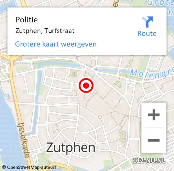 Locatie op kaart van de 112 melding: Politie Zutphen, Turfstraat op 4 oktober 2019 19:51