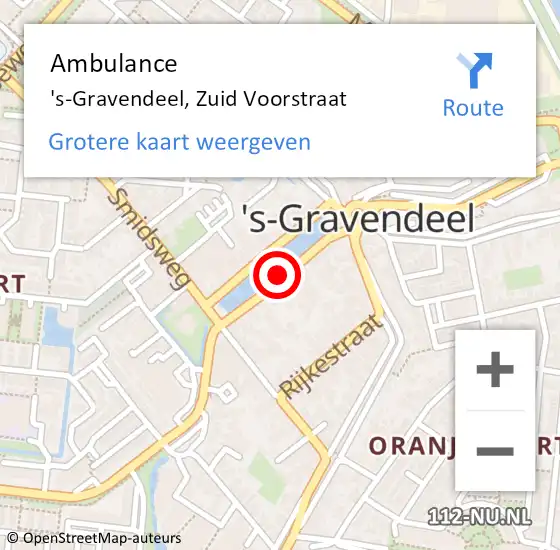 Locatie op kaart van de 112 melding: Ambulance 's-Gravendeel, Zuid Voorstraat op 4 oktober 2019 19:54