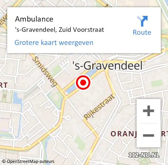 Locatie op kaart van de 112 melding: Ambulance 's-Gravendeel, Zuid Voorstraat op 4 oktober 2019 20:02