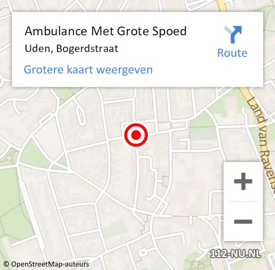 Locatie op kaart van de 112 melding: Ambulance Met Grote Spoed Naar Uden, Bogerdstraat op 4 oktober 2019 23:42