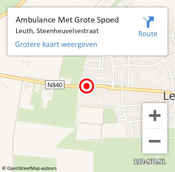 Locatie op kaart van de 112 melding: Ambulance Met Grote Spoed Naar Leuth, Steenheuvelsestraat op 4 oktober 2019 23:47