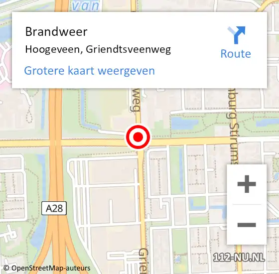 Locatie op kaart van de 112 melding: Brandweer Hoogeveen, Griendtsveenweg op 5 oktober 2019 07:15