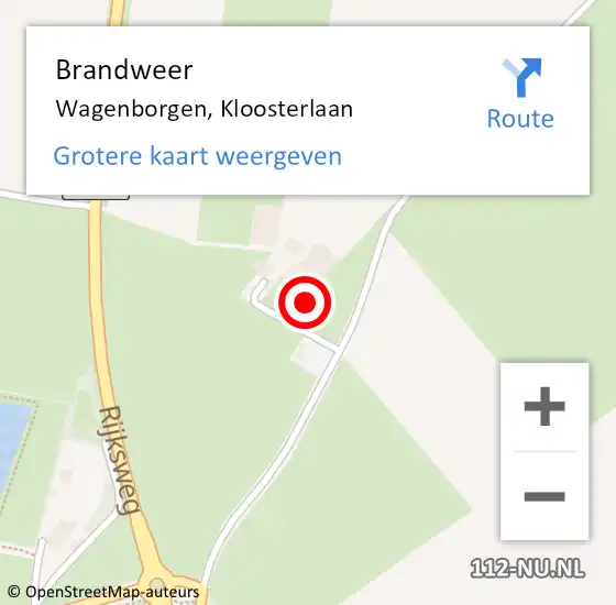 Locatie op kaart van de 112 melding: Brandweer Wagenborgen, Kloosterlaan op 15 april 2014 19:10