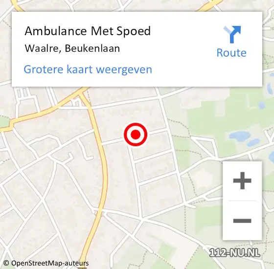 Locatie op kaart van de 112 melding: Ambulance Met Spoed Naar Waalre, Beukenlaan op 5 oktober 2019 16:16