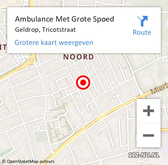 Locatie op kaart van de 112 melding: Ambulance Met Grote Spoed Naar Geldrop, Tricotstraat op 5 oktober 2019 18:00