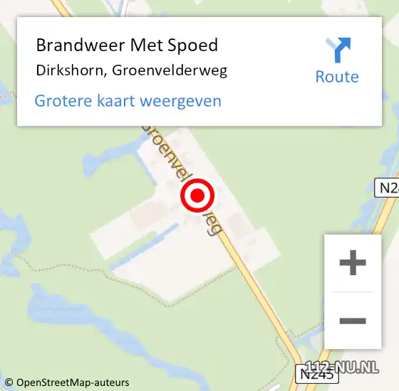 Locatie op kaart van de 112 melding: Brandweer Met Spoed Naar Dirkshorn, Groenvelderweg op 5 oktober 2019 19:04