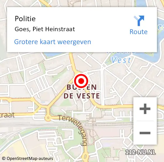 Locatie op kaart van de 112 melding: Politie Goes, Piet Heinstraat op 5 oktober 2019 20:35