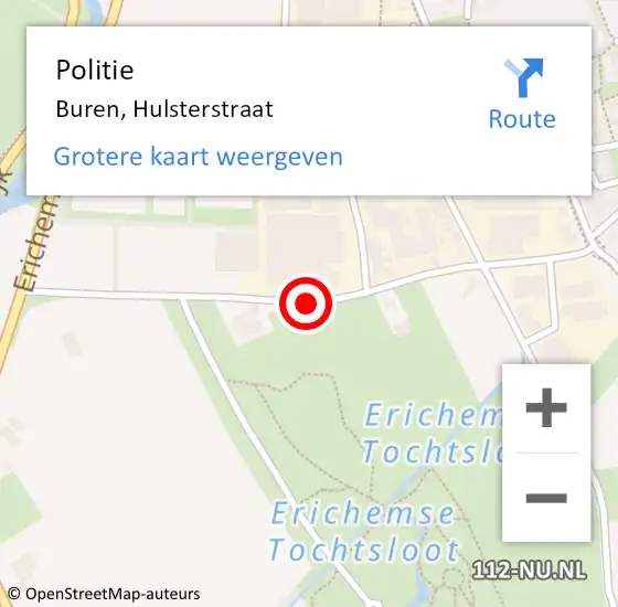 Locatie op kaart van de 112 melding: Politie Buren, Hulsterstraat op 5 oktober 2019 22:31