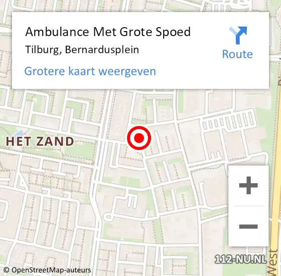 Locatie op kaart van de 112 melding: Ambulance Met Grote Spoed Naar Tilburg, Bernardusplein op 5 oktober 2019 23:00